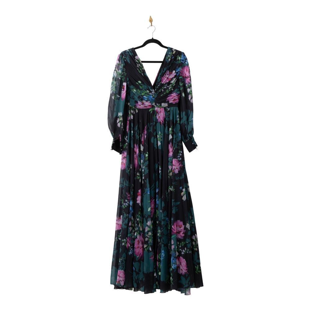 Badgley Mischka Pleated Black Floral Gown Size 4 - Picture 6 of 10
